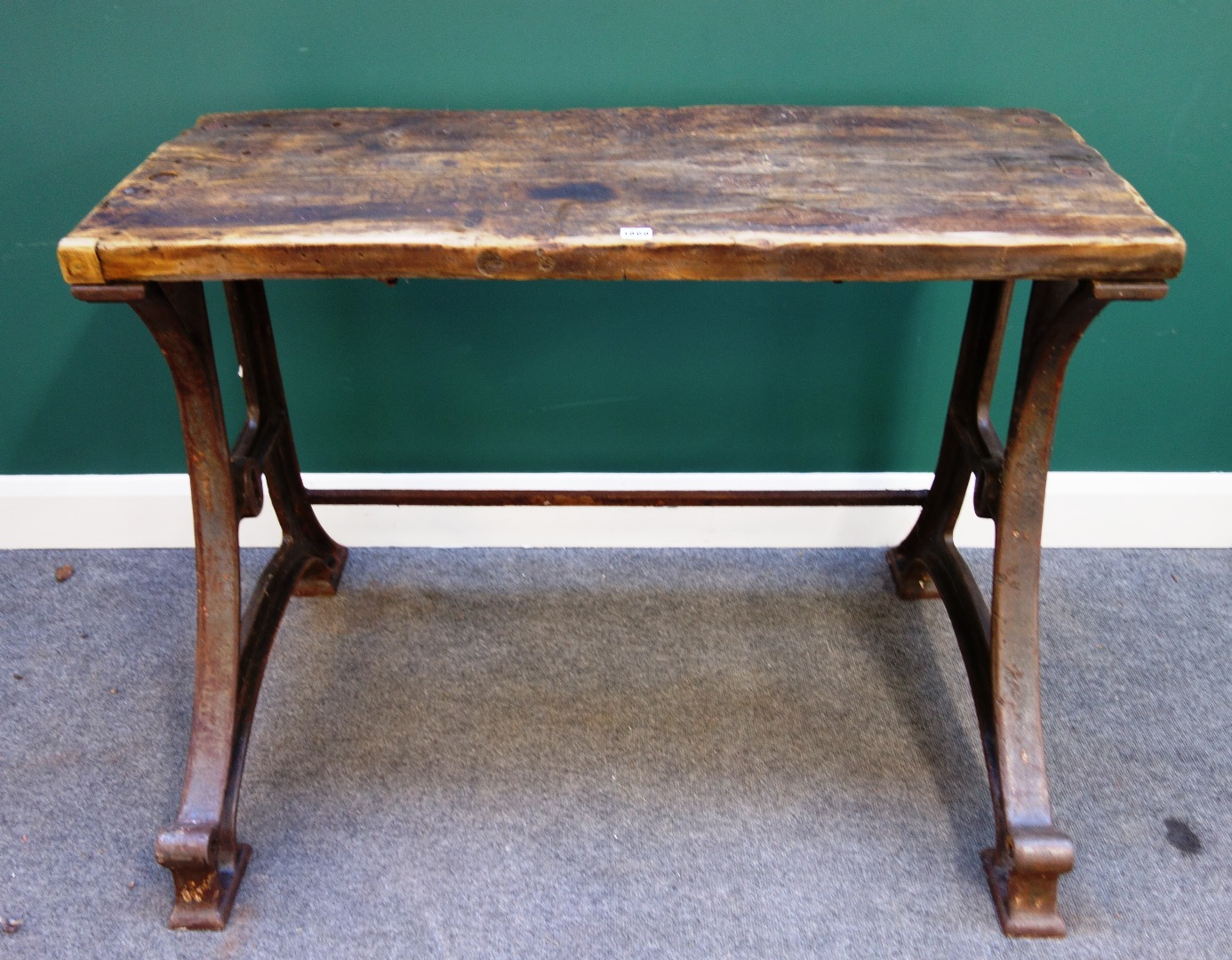 An early 20th century work lathe bench the rectangular oak