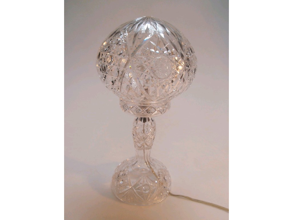 A cut crystal table lamp with mushroom dome shade 40cm