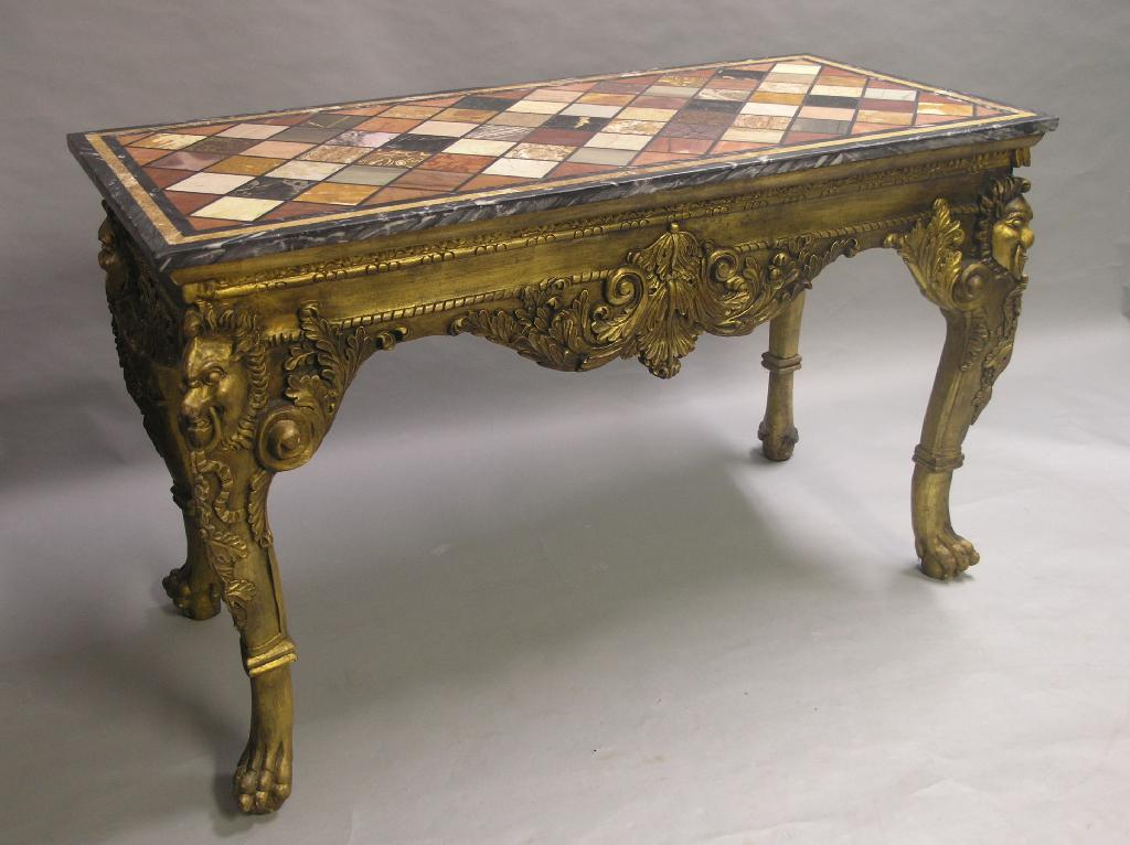 A pair of Louis XV style giltwood centre tables with
