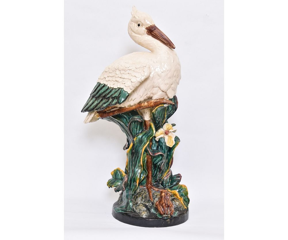Ceramic Pelican Umbrella Stand Colorful Majolica style ceramic pelican shaped