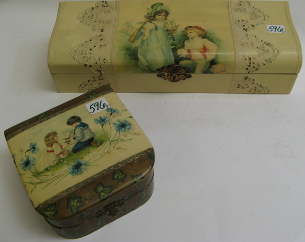 TWO AMERICAN VICTORIAN CELLULOID BOXES The large a rectangular box