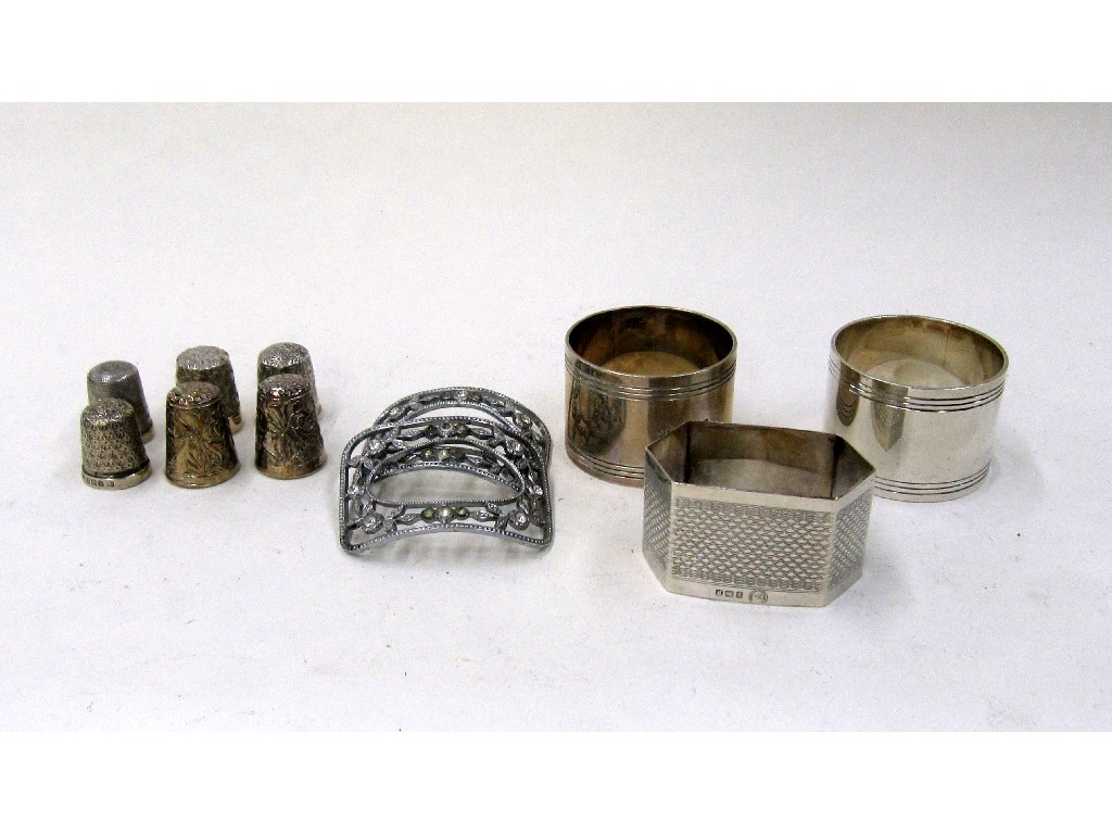 Lot comprising pair silver napkin rings one other four silver