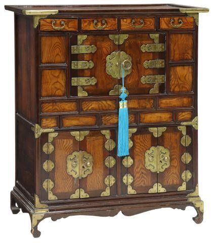 Korean mixed wood storage chest likely elm zelkova keyaki four