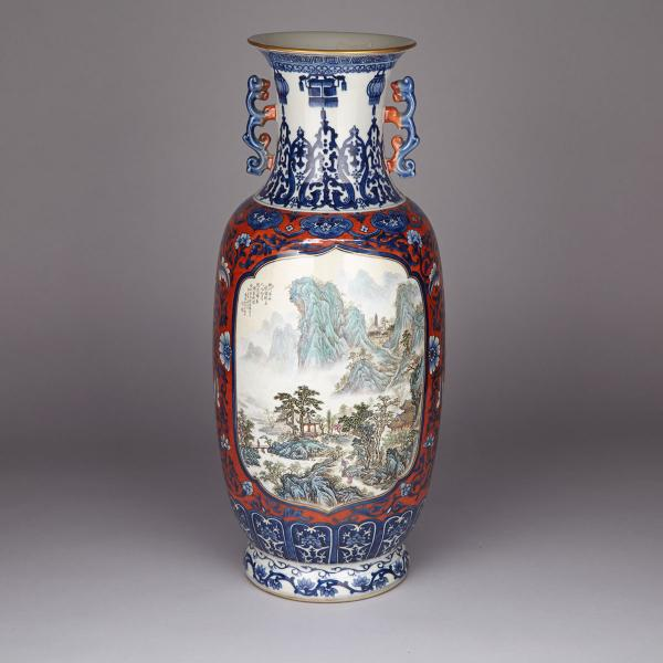 Large Famille Rose Baluster Vase Guangxu Mark Mid 20th Century