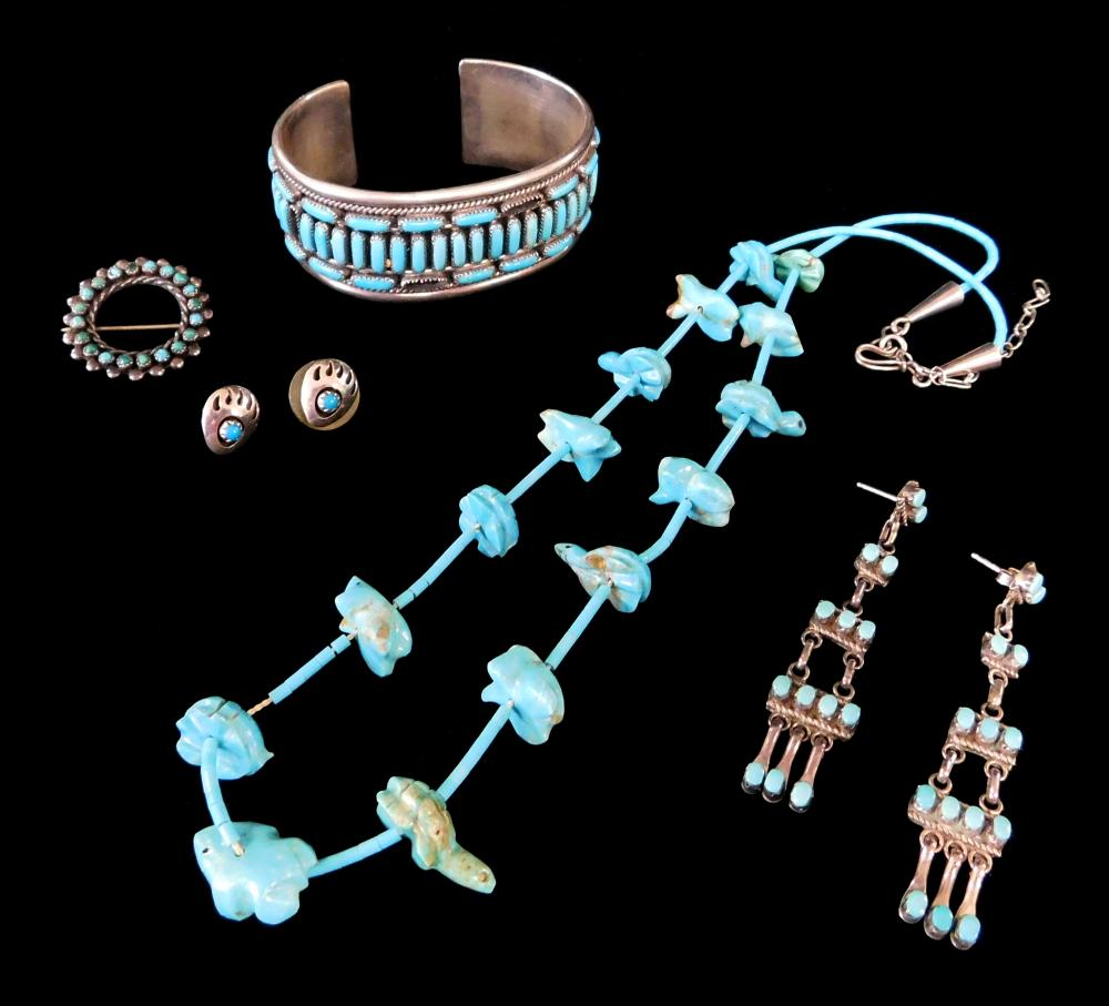 Native American and similar jewelry five pieces including cuff two