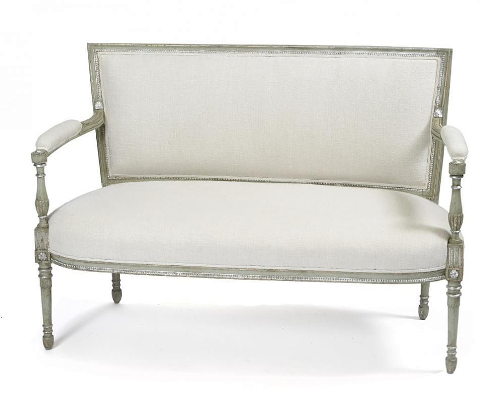 Louis XVI settee in sage colored finish Louis XVI settee