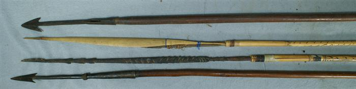 3 African spears 2 with iron heads one with bamboo