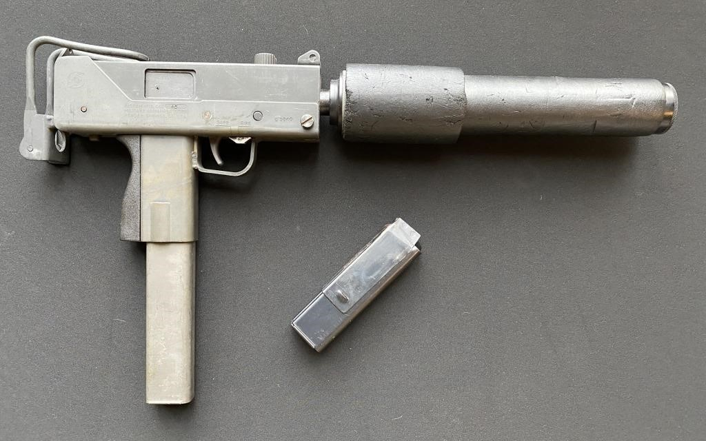 MAC 10 machine gun with suppressor 45 ACP caliber Good