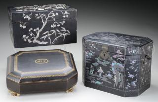 LOT OF THREE LARGE LACQUERED BOXES LOT OF THREE LARGE