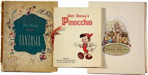 Three Walt Disney premiere programs for Pinocchio Fantasia and Snow