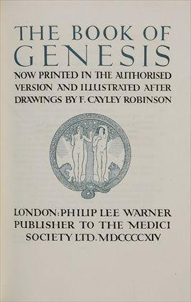 FINE PRESS THE BOOK OF GENESIS LONDON MEDICI SOCIETY 1914