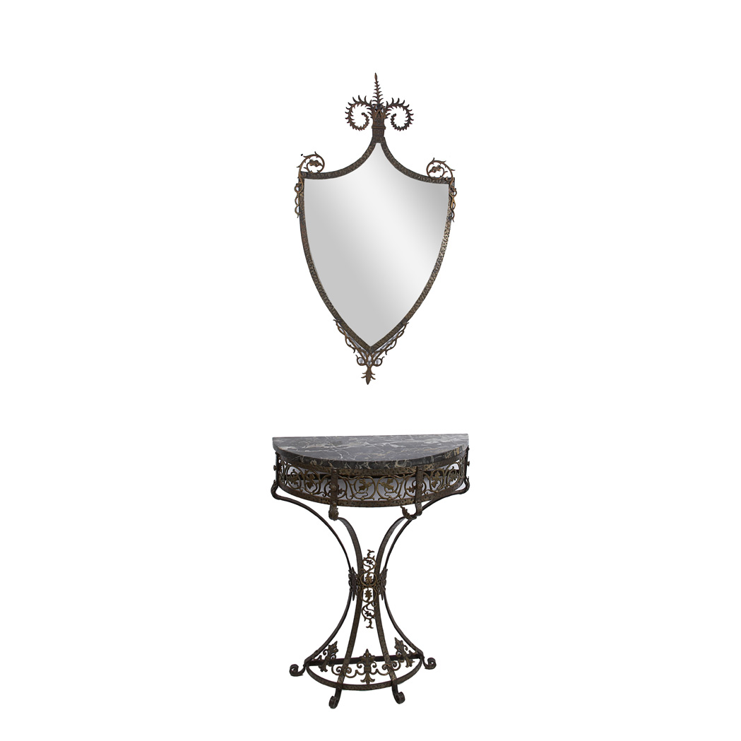 1 Art Deco Wrought Iron and Gilt Metal Console and