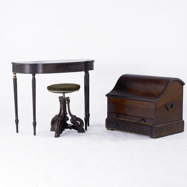 TRADITIONAL FURNITURE Three items include Victorian organ stool reproduction Sheraton