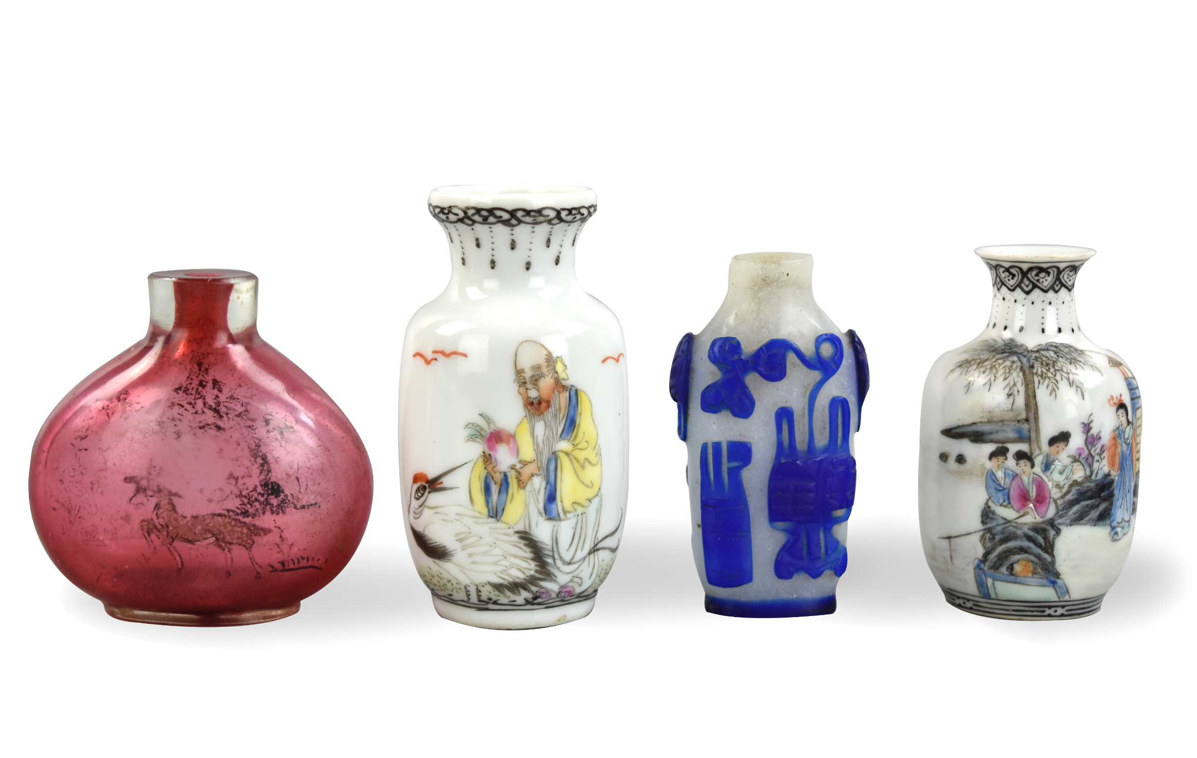 Chinese 19 20th C set of 4 porcelain glass snuff