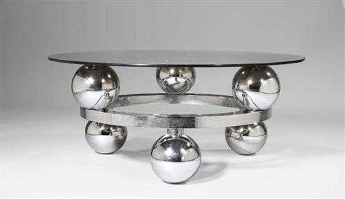 ITALIAN COFFEE TABLE circa 1970 Chromed metal and smoked glass