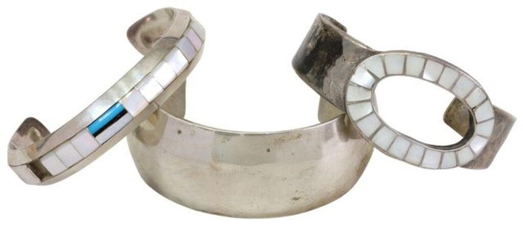 lot of 3 Silver cuff bracelets including 1 Native American