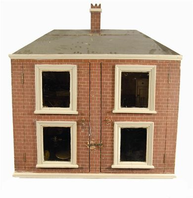 A painted pine doll s house the pitched roof with