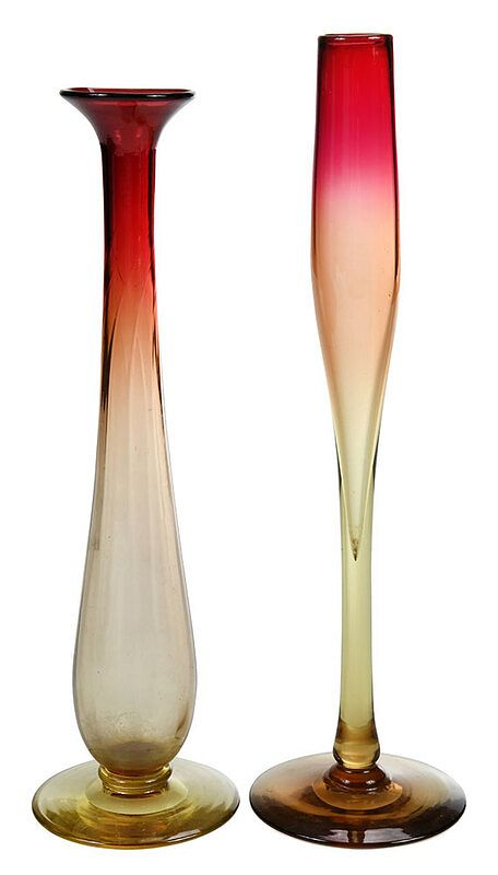Two Libbey Amberina Tall Glass Bud Vases American 20th century