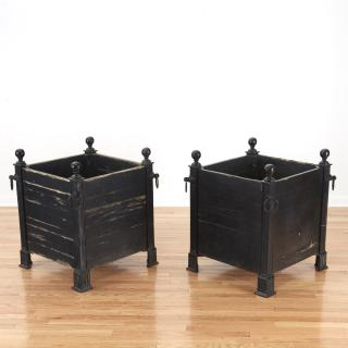 Pair Versaille iron and wood planter boxes Pair Versaille iron