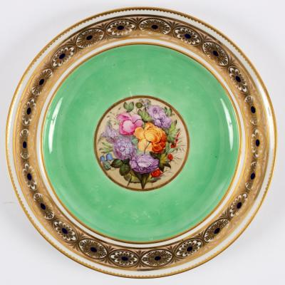 A Derby green ground cabinet plate painted a central roundel