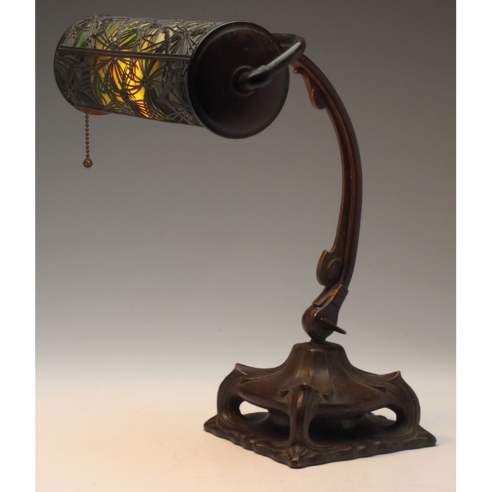 Handel lamp adjustable bronzed metal base and shade with an