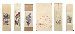A GROUP OF SIX CHINESE SCROLL PAINTINGS A GROUP OF