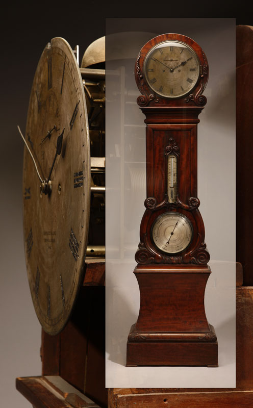 An early Victorian Barraud Lund mahogany tall case clock barometer