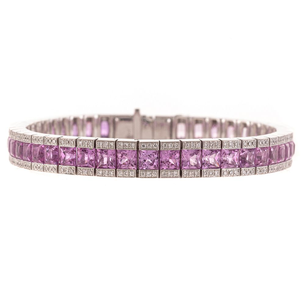 A Natural Pink Sapphire Diamond Line Bracelet 18K white gold