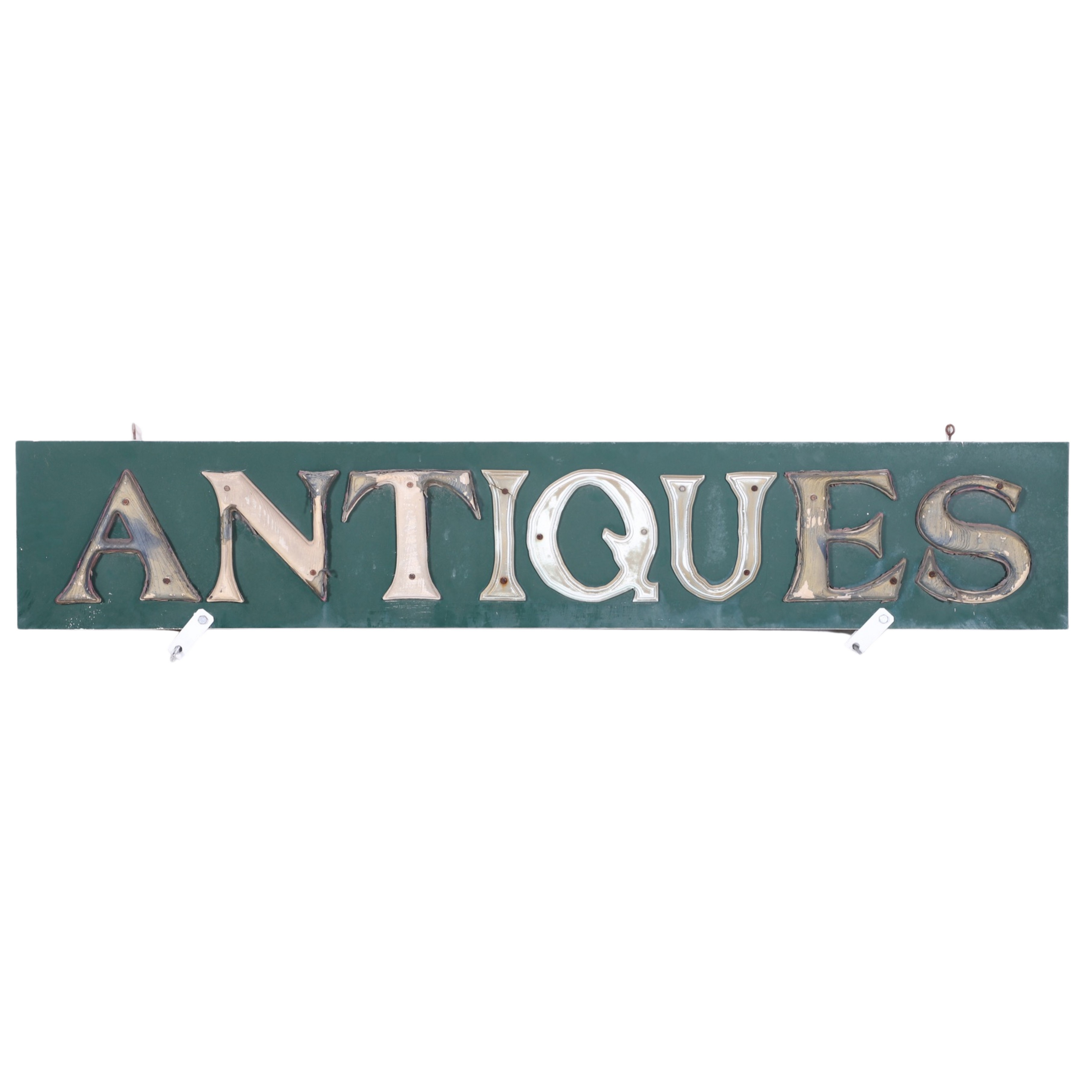 Painted wood Antiques sign applied letters 10 x 55 some