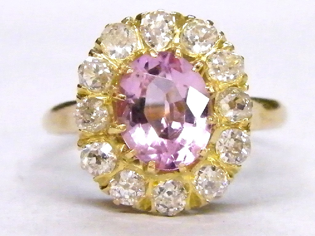 18ct pink topaz and diamond oval cluster ring diamonds 1ct