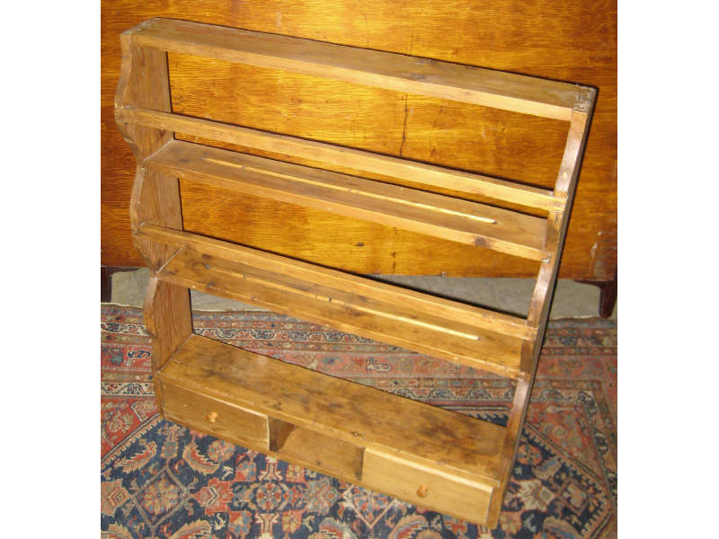 AMERICAN 19TH CENTURY PINE WALL MOUNTED RACK Showing an open