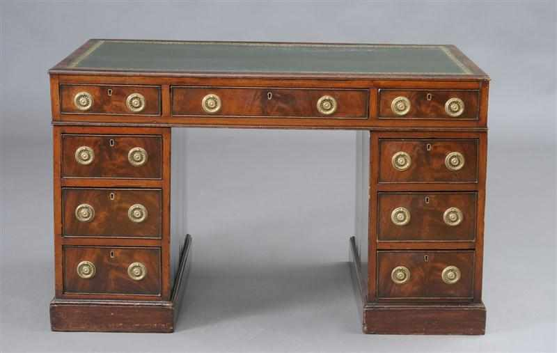 DIMINUTIVE VICTORIAN PEDESTAL DESK With a leather lined writing surface