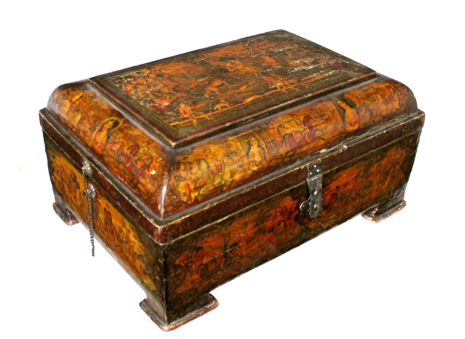 A large Qajar lacquered papier mache casket Iran early 19th