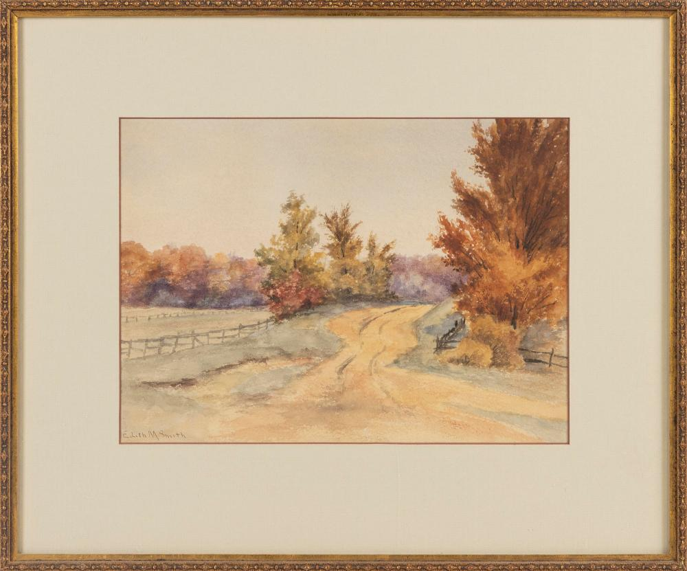 EDITH M SMITH AMERICA 20TH CENTURY A COUNTRY ROAD WATERCOLOR