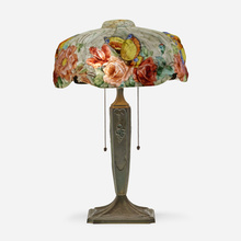 Pairpoint Puffy Papillon table lamp with butterflies USA 1907reverse painted