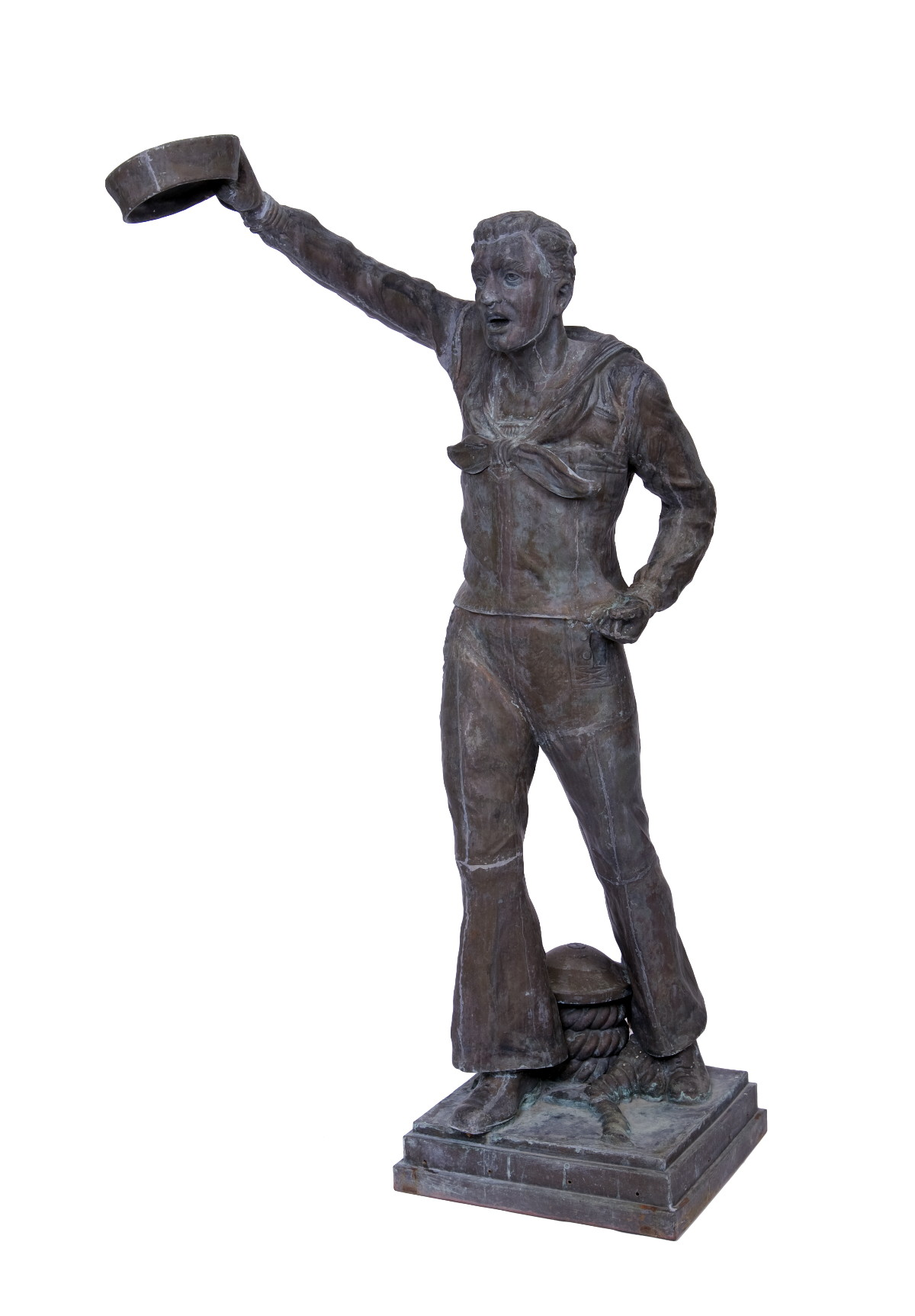 LIFE SIZED COPPER FIGURE OF A SAILOR WAVING HIS CAP