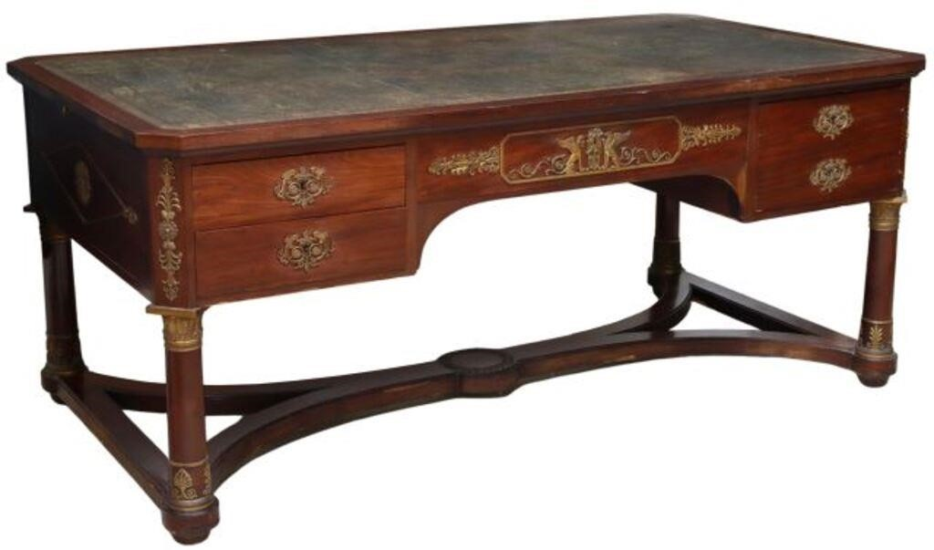 French Empire style mahogany bureau plat desk 19th c chamfered