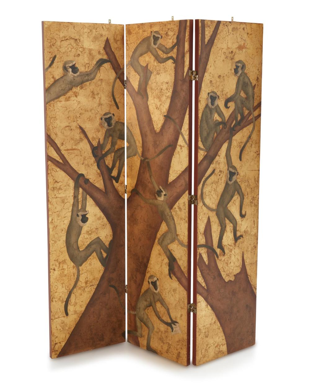 Nancy Jolly b 1945 Monkey folding screen Oil and gold