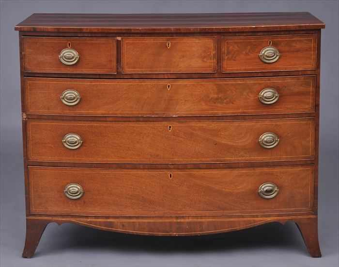 GEORGE III INLAID MAHOGANY BOW FRONT CHEST OF DRAWERS The
