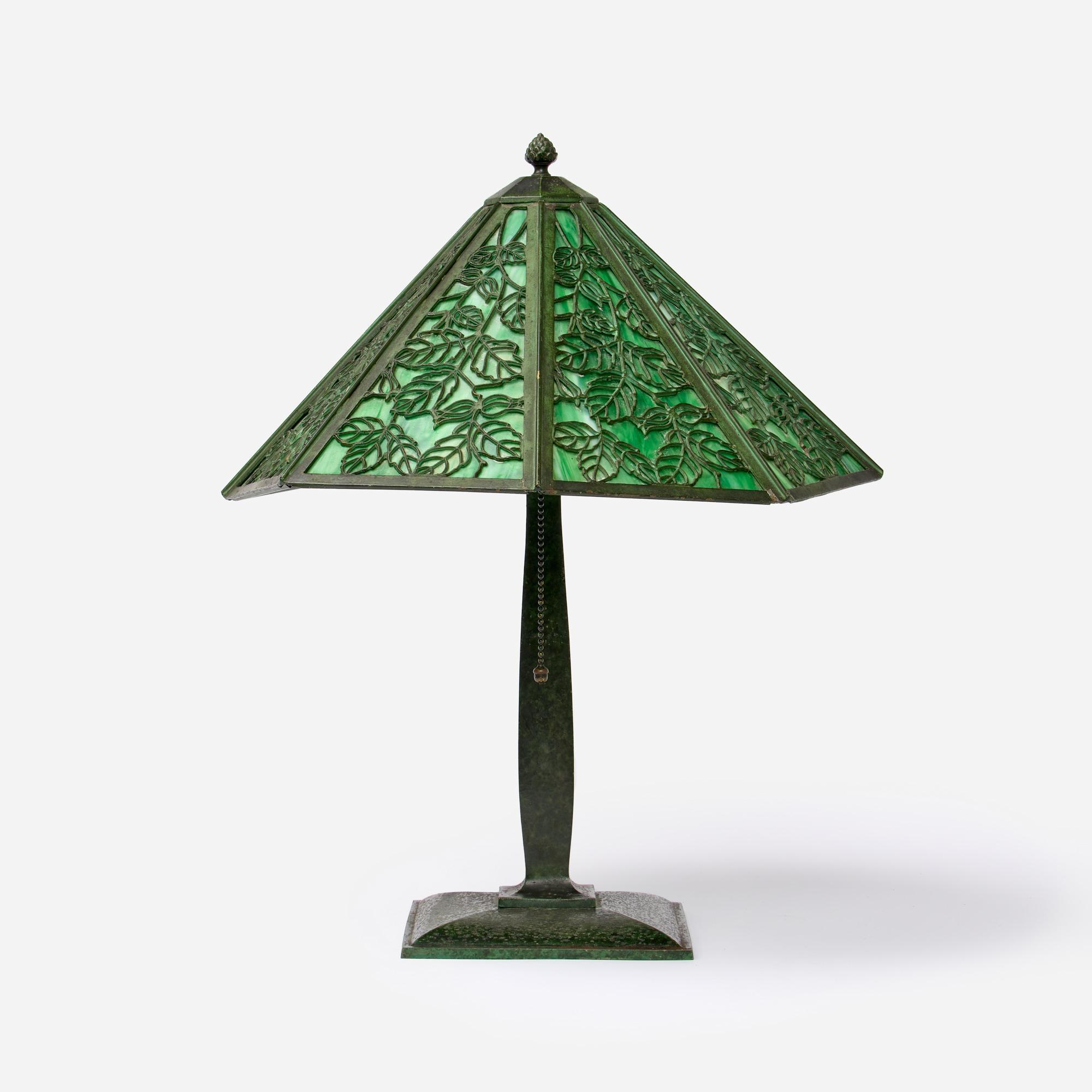 ARTS CRAFTS LEAF OVERLAY LAMP BRADLEY HUBBARD An antique Arts