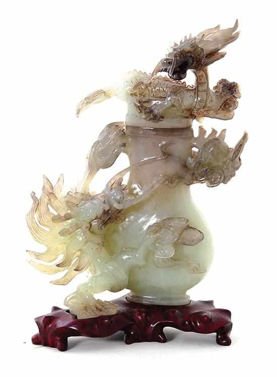 Chinese figural carved jade covered urn late 19th early 20th