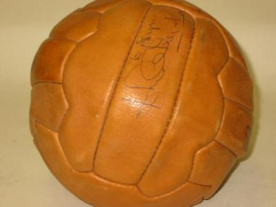 A leather football signed in ink by Jackie Charlton 8