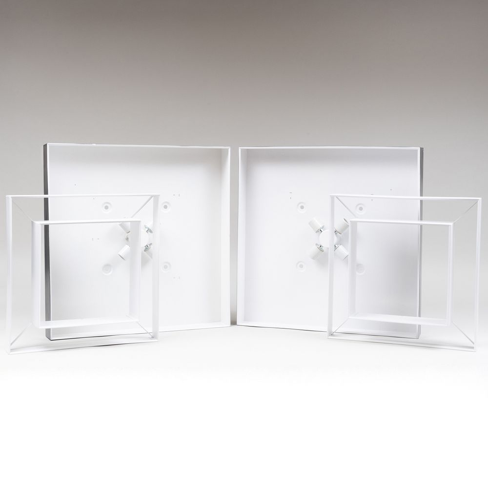 Pair of Raak Coated Aluminum and Glass Ziggurat Ceiling Lights