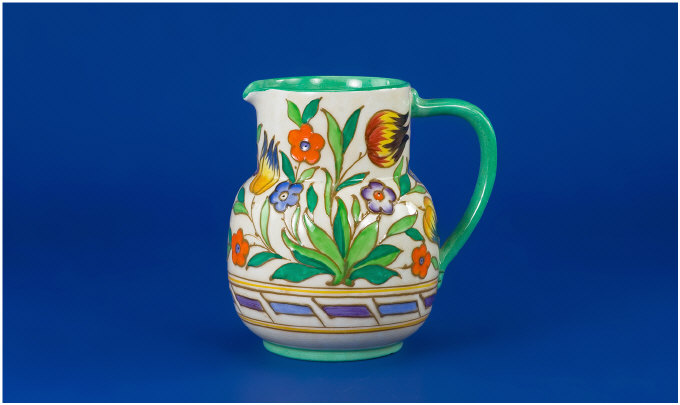 Bursley Ware Jug Decorated by Charlotte Rhead with flowers and