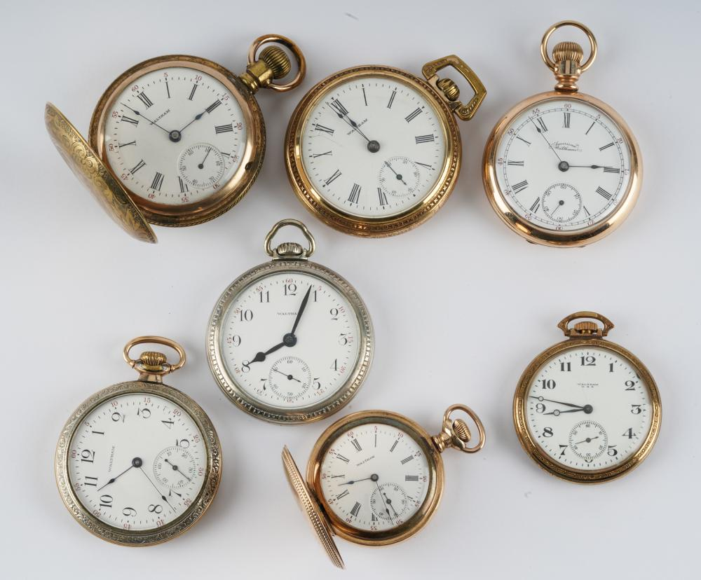 SEVEN WALTHAM WATCH CO POCKET WATCHES1 18s rolled gold filled