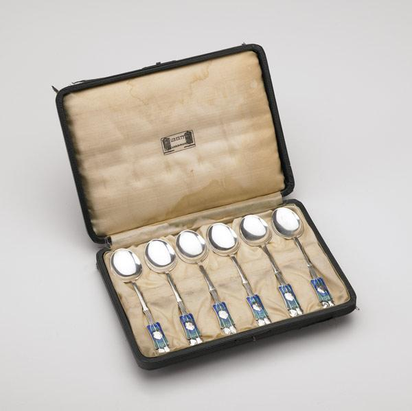LIBERTY CO Set of six enameled sterling silver tea spoons