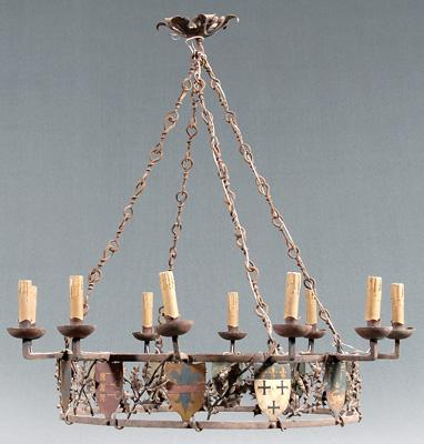 Medieval style 12 light chandelier painted and wrought iron holly