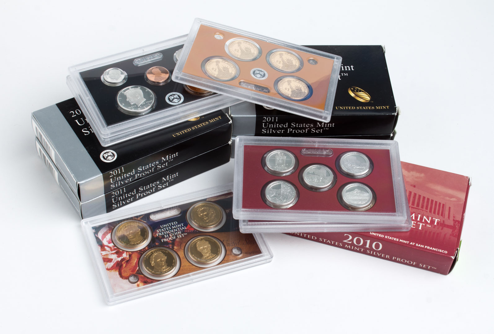 Seven U S Silver Proof Sets in original packaging