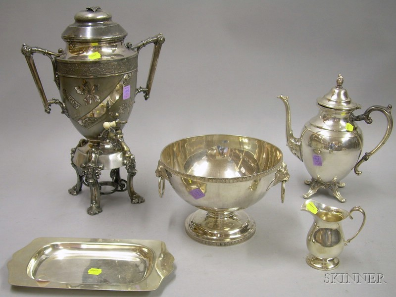 Five Silver Plated Serving Items a Victorian bright cut water