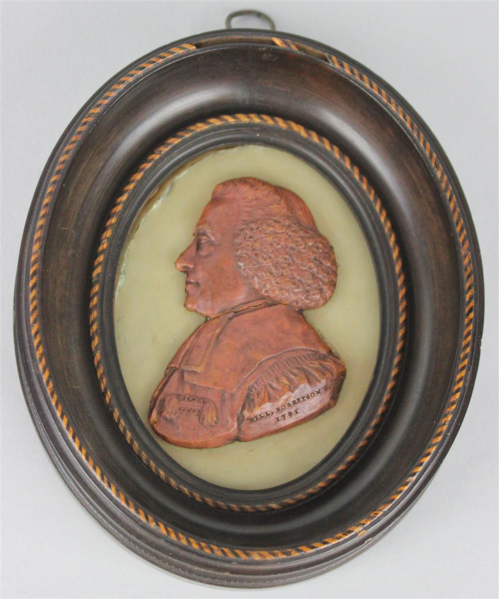 JAMES TASSIE CAST VERMILLION GLASS AND SULPHUR COMPOSITION PORTRAIT MEDALLION